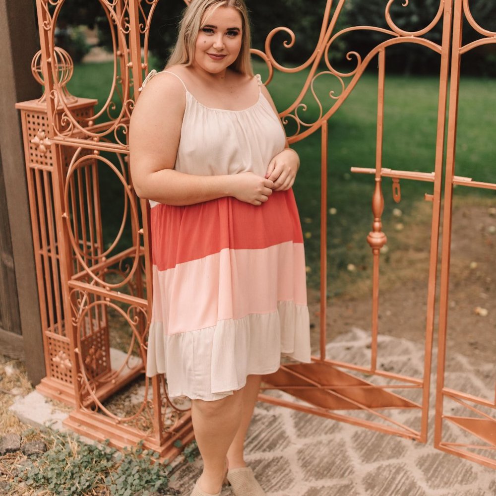 SALE || Color Block Ruffles Midi Dress In Pink - Picture 6 of 12